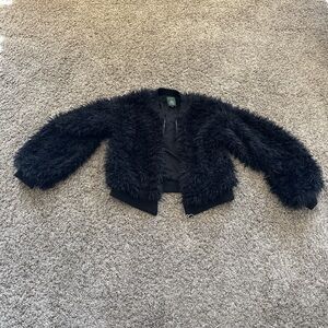 Black Fuzzy Bomber Jacket